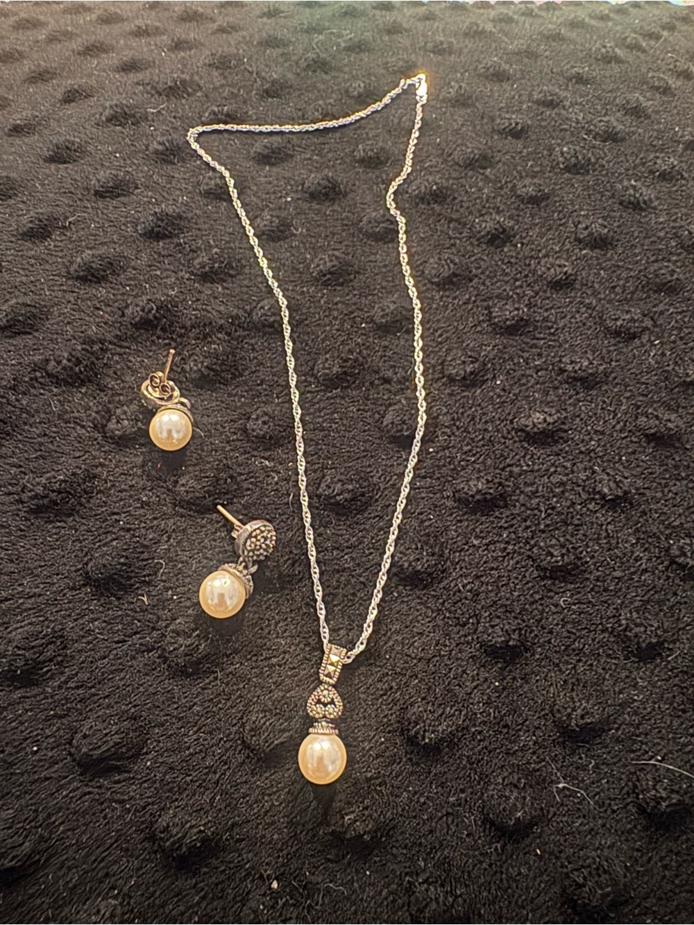 Judith Jack. Pearl Drop Necklace and Stud Earrings Set - Gold-Tone